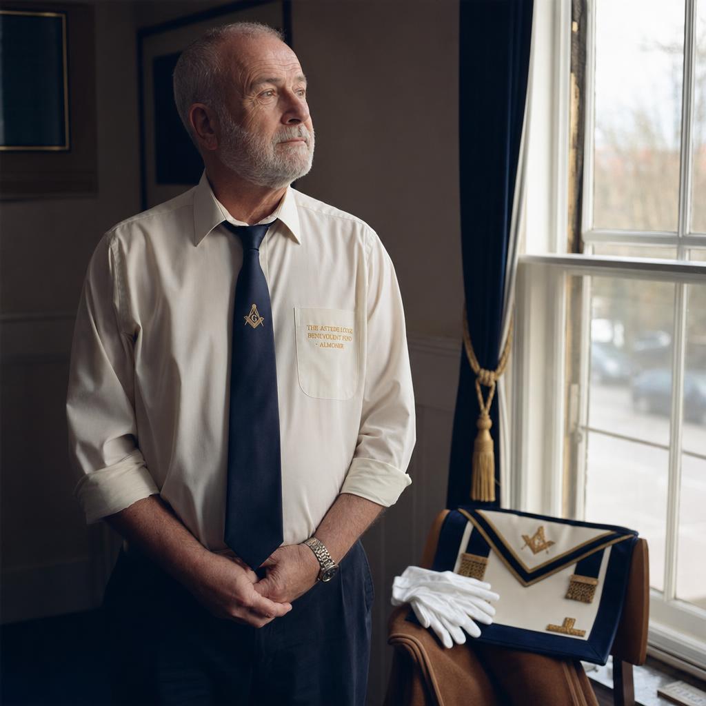 A portrait of Philip, a man in his early seventies with a closely trimmed grey beard, in shirt-sleeves at a hall window.